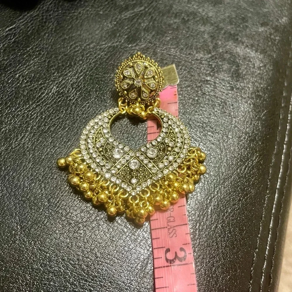 New! Ethnic Gold Earrings Trendy Women Girl Stylish Pakistani Indian Jewellery - Picture 5 of 6